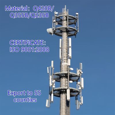 Vent de tour en acier de communication unipolaire de 16 24 32M résistant pour la station de base urbaine 5G