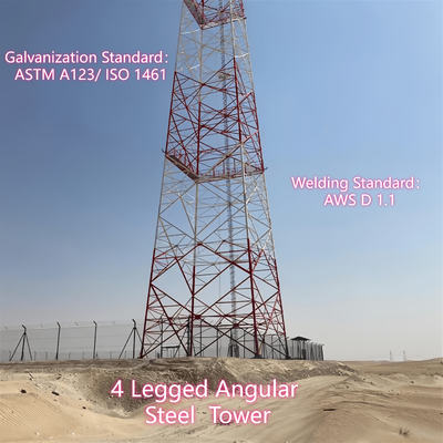 Antenne multi de tour en acier d'angle à 4 pattes galvanisée par immersion chaude de 20 30 40 60 M pour 5G urbain