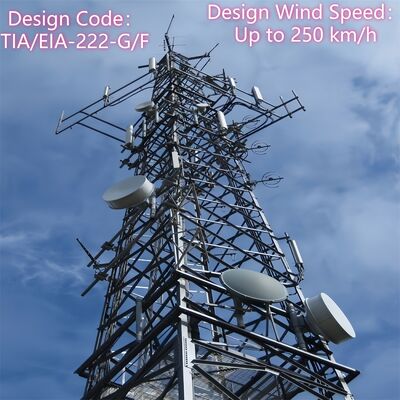 vent galvanisé par tour à pattes de télécom de l'acier 4 de 40M 80M Q355 résistant pour la zone côtière de vent fort