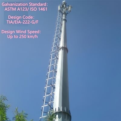 Tour de télécom monopôle galvanisée à chaud résistante aux vibrations de 24M