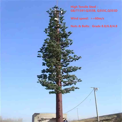 Tour de communication de camouflage de palmier bionique de style tropical de 15 à 45 m pour la couverture du signal des stations côtières Noyau en acier galvanisé de 30 ans et feuilles résistantes aux UV