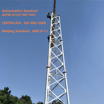 Tour de treillis en acier tubulaire à 3 pattes de haute précision pour station de base 4G 5G 20 m 30 m 45 m 60 m Mât de télécommunication résistant au vent galvanisé à chaud