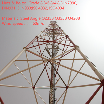 Tour de treillis en acier tubulaire à 3 pattes de haute précision pour station de base 4G 5G 20 m 30 m 45 m 60 m Mât de télécommunication résistant au vent galvanisé à chaud