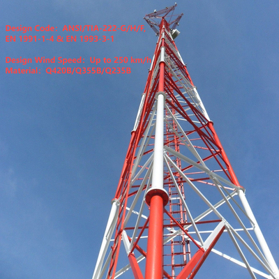 Tour de treillis en acier tubulaire à 3 pattes de haute précision pour station de base 4G 5G 20 m 30 m 45 m 60 m Mât de télécommunication résistant au vent galvanisé à chaud
