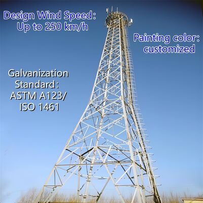 Tour de communication en acier angulaire à 4 pattes de qualité sismique, mât en treillis standard ANSI/TIA-222 pour l'installation d'antenne radio TV